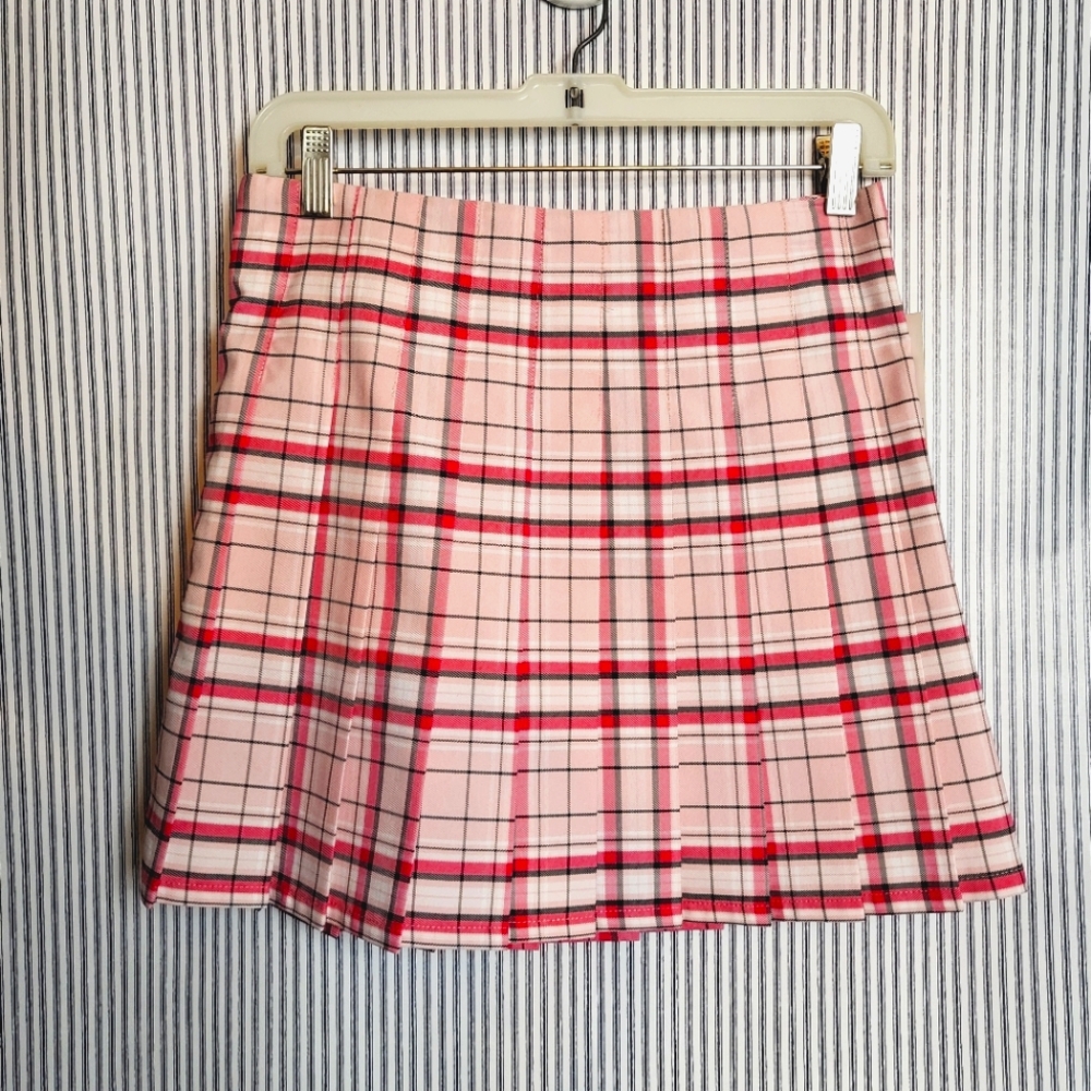 No Boundaries Y2K Schoolgirl Pink White Black Plaid Midi Mini Academia Skirt NWT